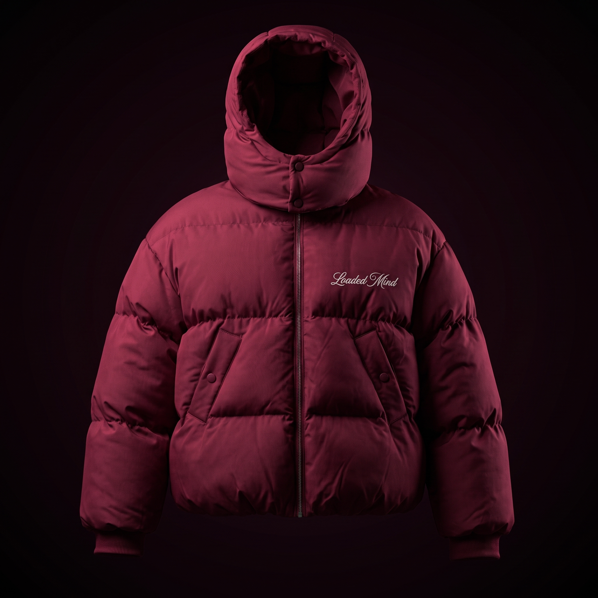 Leopard reveal puffer dry: plain burgundy, no pattern on it at all
