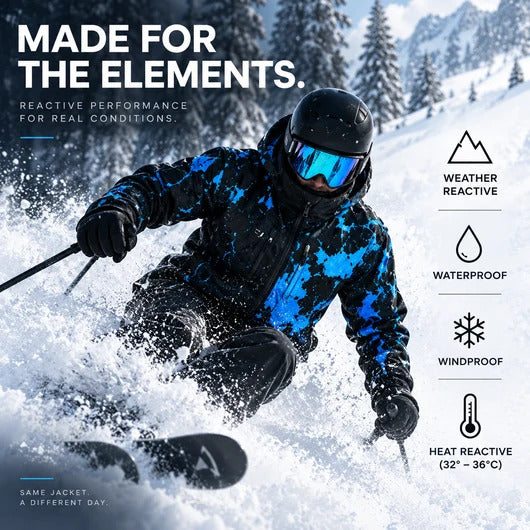 SNOW JOEY reactive all-mountain jacket carving through powder